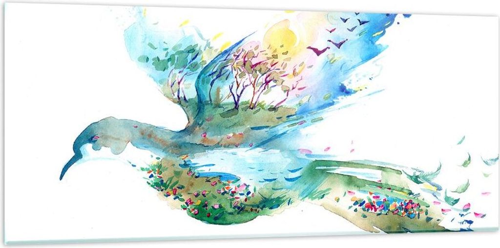 Bilder auf glas - Abstraktion Vogel Natur Bewegung - 120x50cm - Glasbilder - Wandbilder - Kunstdruck - zum Aufhängen bereit - Wanddekoration aus G...