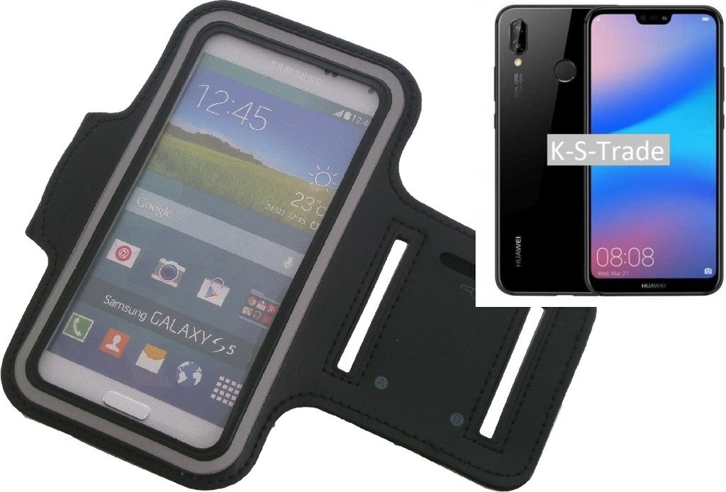Kompatibel mit Huawei P20 Lite Neopren Jogging Armband Sportarmband Oberarmband schwarz kompatibel mit Huawei P20 Lite mit Reflektor Streifen. Fitness