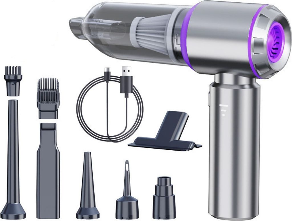 ZELURXX 4 in1 Kabellose Handstaubsauger, 6000mAh Akku, LED Anzeige, 80 dB, Typ-C, für Einsatz zu Hause, im Büro und im Auto, 20 x 21 x 6,5 cm,Silber