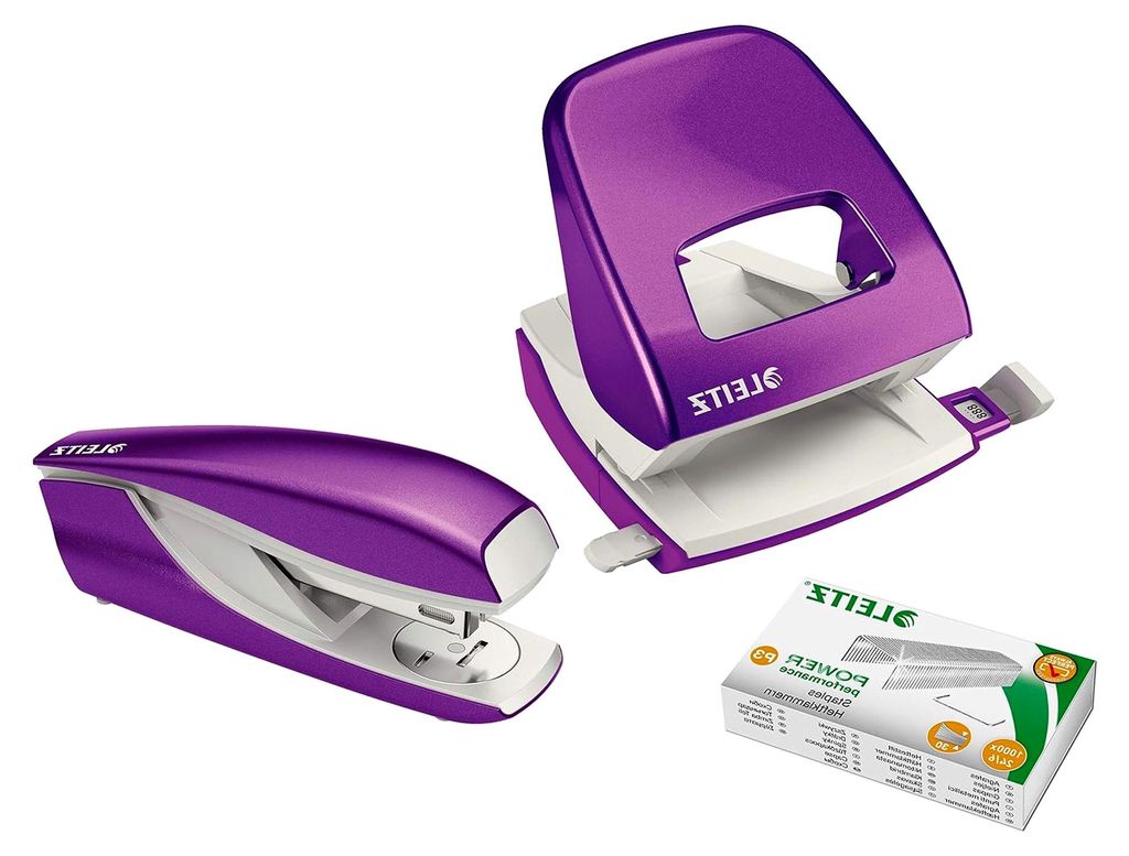 NeXXt Series WOW Bürolocher, Metall, bis zu 30 Blatt/Kombi-Set mit Heftgerät und 1000 Klammern (Violett Metallic)