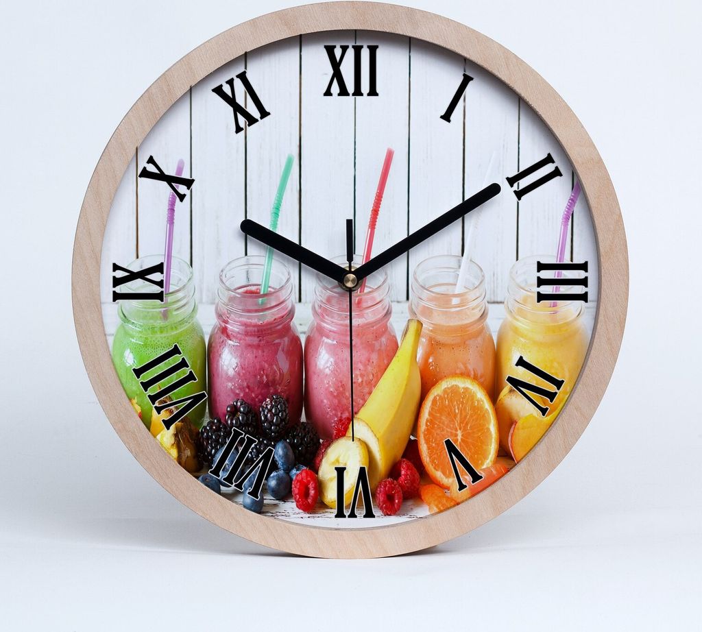 Holzuhr 25fi cm wanduhr - schwarze Spitzen - Fruchtsmoothies