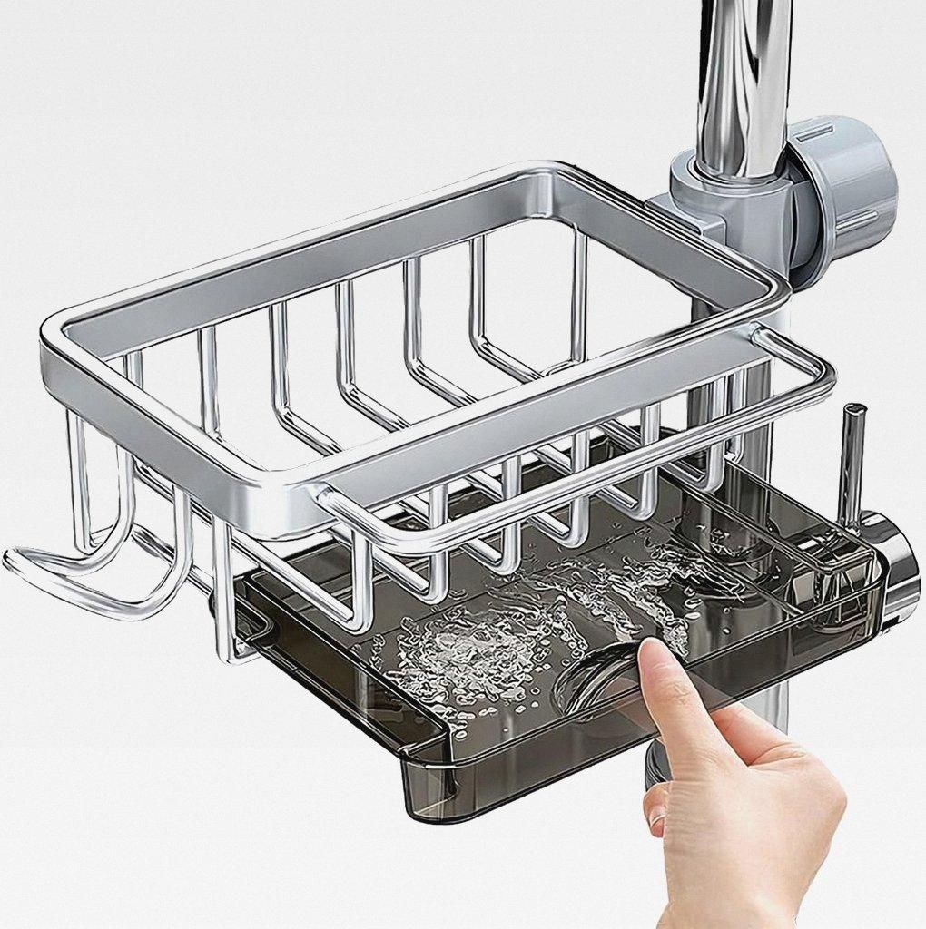 Spülbecken Organizer Küchen Spüle Sink Organizer, Zusätzliche Verstärkung Spülorganizer Schwammhalter Spüllappenhalter Lappenhalter mit Abfl...
