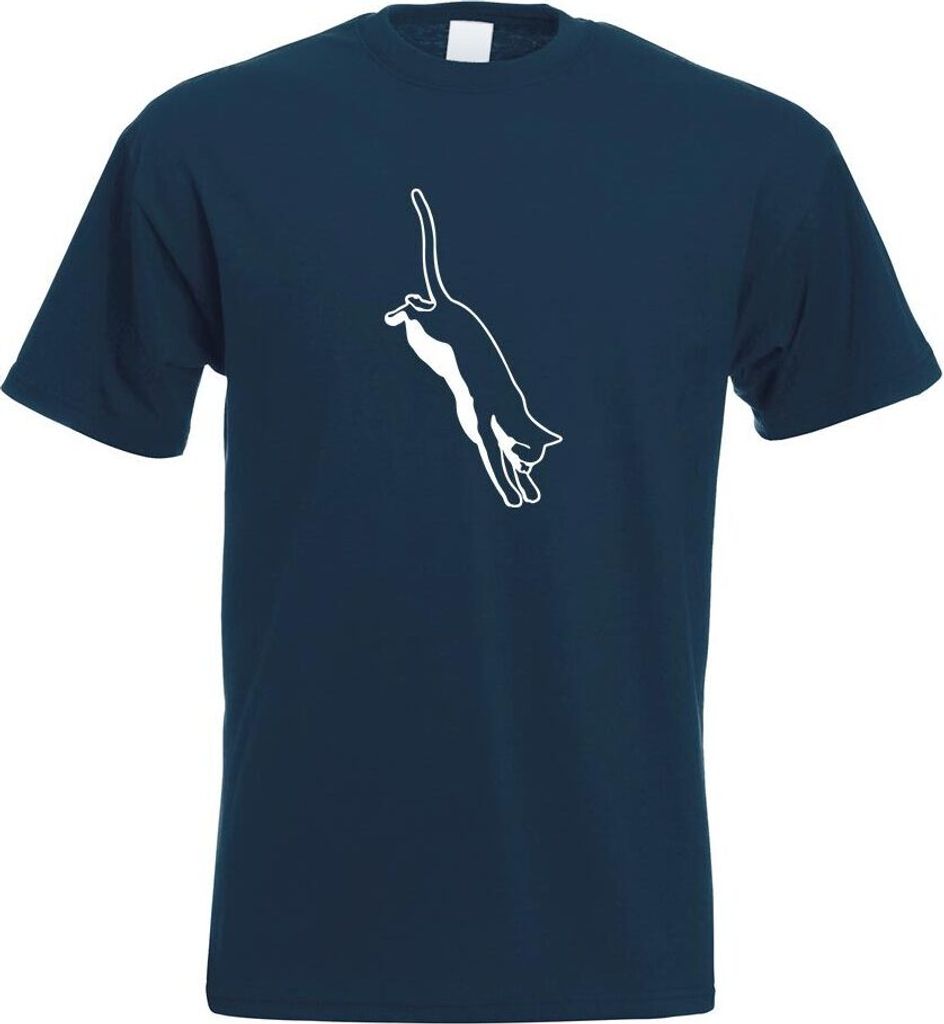 Kiwistar - T-Shirt - Navy - Katze springend Cat Motiv Bedruckt Funshirt Design Print - mit Motiv Bedruckt - Funshirt Design - Sport - Freizeit - He...