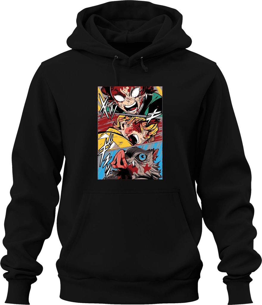Manga Dämonenjäger Action Blut Anime Panel Geschenk Grunge Uni Hoodie Kapuzenpullover, Schwarz, XL