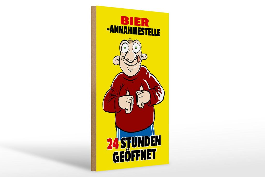 Holzschild Bier Annahmestelle 24 Stunden, 30x20 cm, Holzschilder Spruch Alkohol