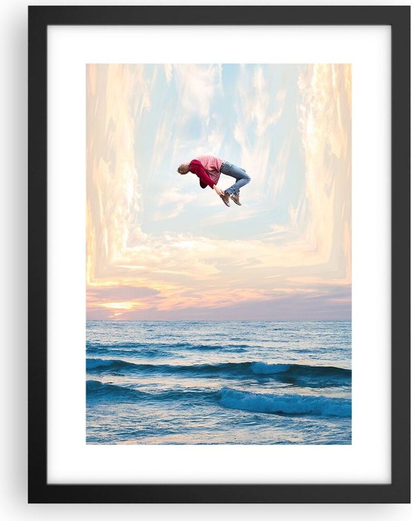 Gerahmtes Poster - Schwarzer Rahmen - Sprung Freiheit Surrealismus - 30x40 cm - Wand Bild - Wanddeko - Wandbilder - Kunstposter - Wandposter - Bild...