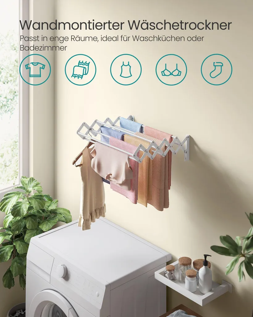 Sèche-linge extensible et pliable blanc nuage - Étendoir à linge robuste