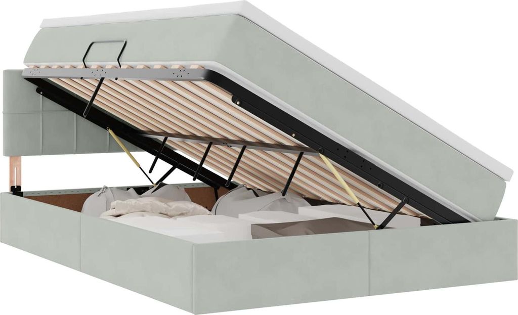 vidaXL Bett mit Stauraum und LED mit LED Hellgrau 140 x 200 cm Samt
