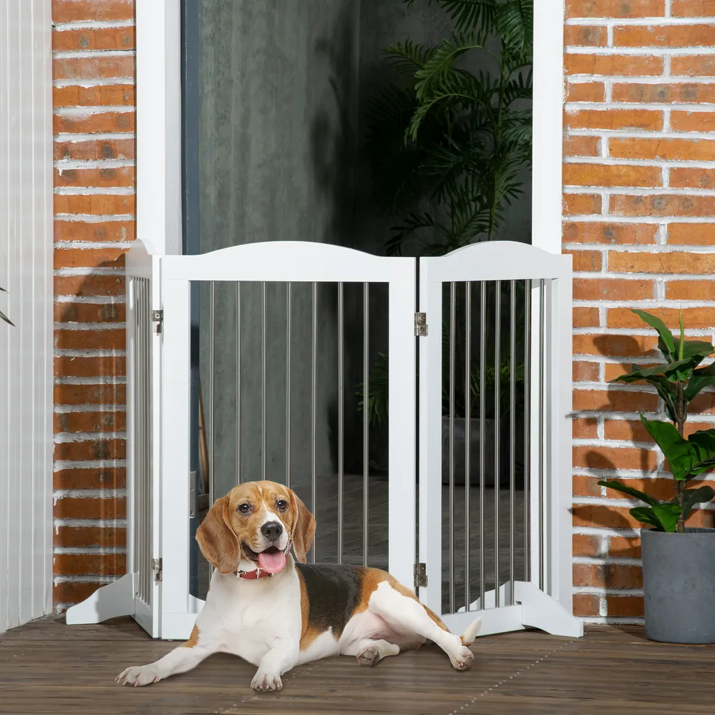 Barrière Chien Pliable 3 Panneaux avec Pieds de Stabilité 154x80cm - 2