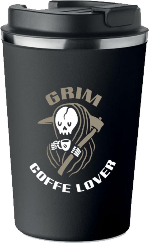 Premium Thermobecher mit Aufdruck GRIM COFFE LOVER Reaper 350ml KT_062
