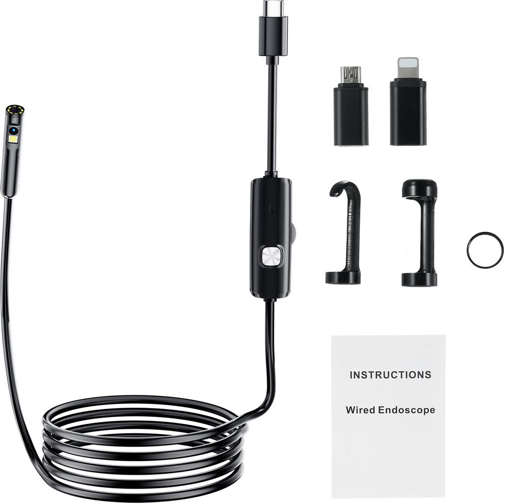 3,5m Doppelobjektiv Endoskopkamera mit Licht 1920P IP68, IOS Android, Inspektionskamera 16,5 FT halbstarre Schlangenkamera 8+1 einstellbare LED-Licht