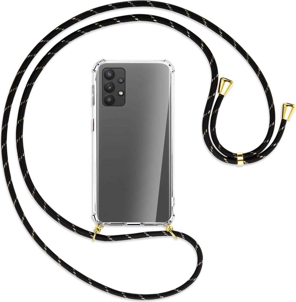 Handykette Backcover-Schutzhülle mit Band (Metall goldfarben) für Samsung Galaxy A32 4G (A325) - schwarz/gold