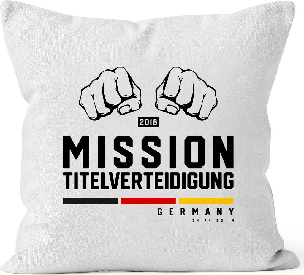 Kissen-Bezug WM Fußball Weltmeisterschaft 2018 Mission Titelverteidigung Fäuste Fanartikel Fan-Deko Deutschland MoonWorks weiß unisize