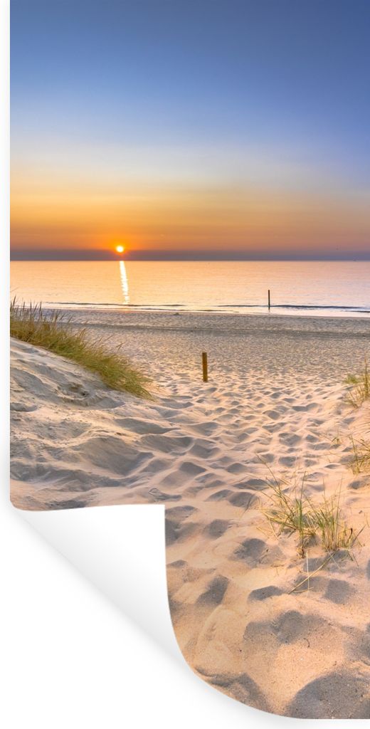 MuchoWow Wandtattoo Wandsticker Wandaufkleber Düne - Sonnenuntergang - Horizont - Strand - Gras 40x80 cm Selbstklebend und Repositionierbar - Re...