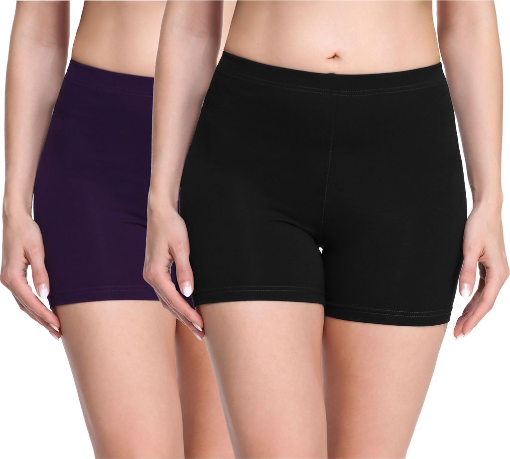 Merry Style Damen Shorts Radlerhose Boxershorts aus Viskose 2Pack MS10-283(Schwarz/Pflaume (2Pack), M)