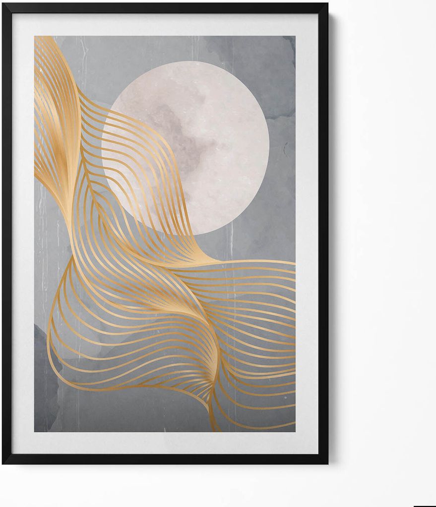 Abstrakte Illustration des Mondes mit Gold– Wandbild mit Produktbild 