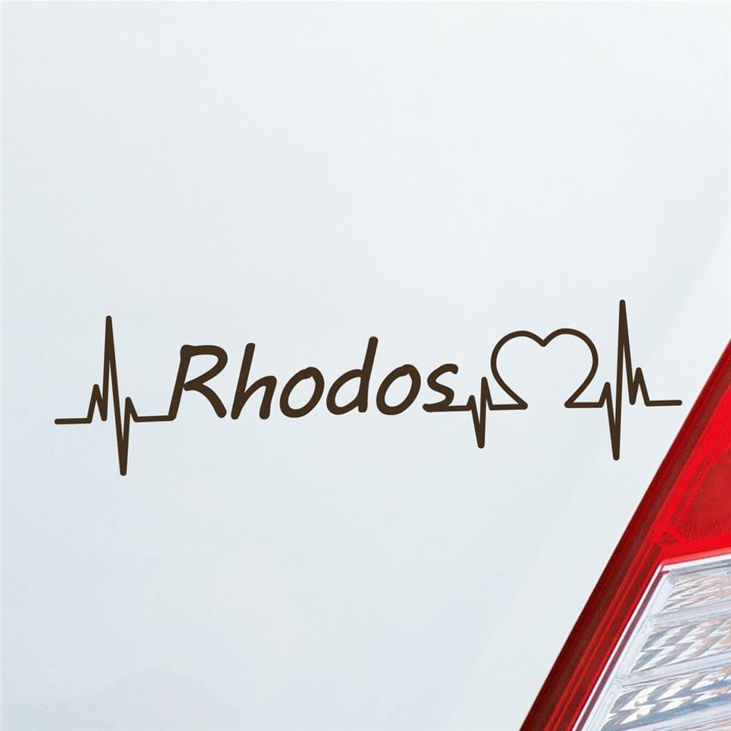 Auto Aufkleber Rhodos Puls Herzschlag mit Insel Motiv 19x5 cm Braun Sticker Heckscheibenaufkleber