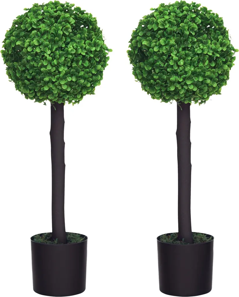 Buis Boule Artificiel Lot de 2 - Feuillage Vert Dense - H60 cm Ø20 cm