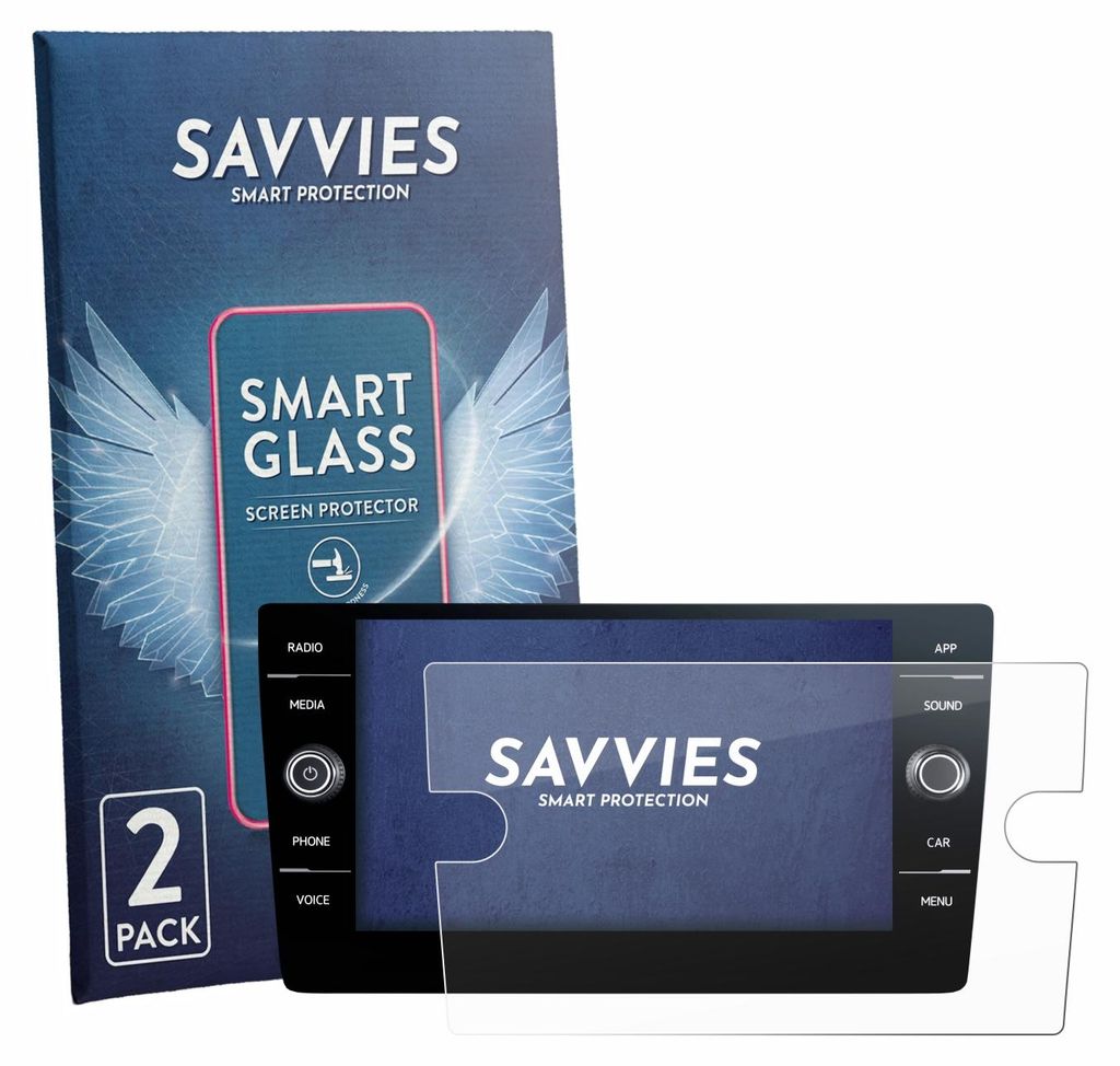 2x Savvies Schutzglas Folie für Volkswagen T6.1 California Discover Media 8" (2020-2024) 9H Panzer Schutzfolie Glas Displayschutz klar transparent