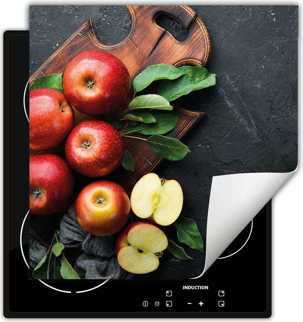 DarHaus Herdabdeckplatte 50x52 cm Anti Rutsch Matte Aufrollbar, grau - Äpfel