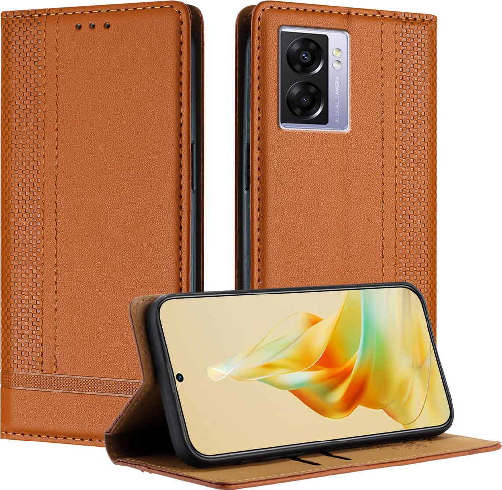 Handyhülle für OPPO A77 / A97 5G /Realme V23 Leder Flip Klappbare Schutzhülle mit Standfunktion Braun