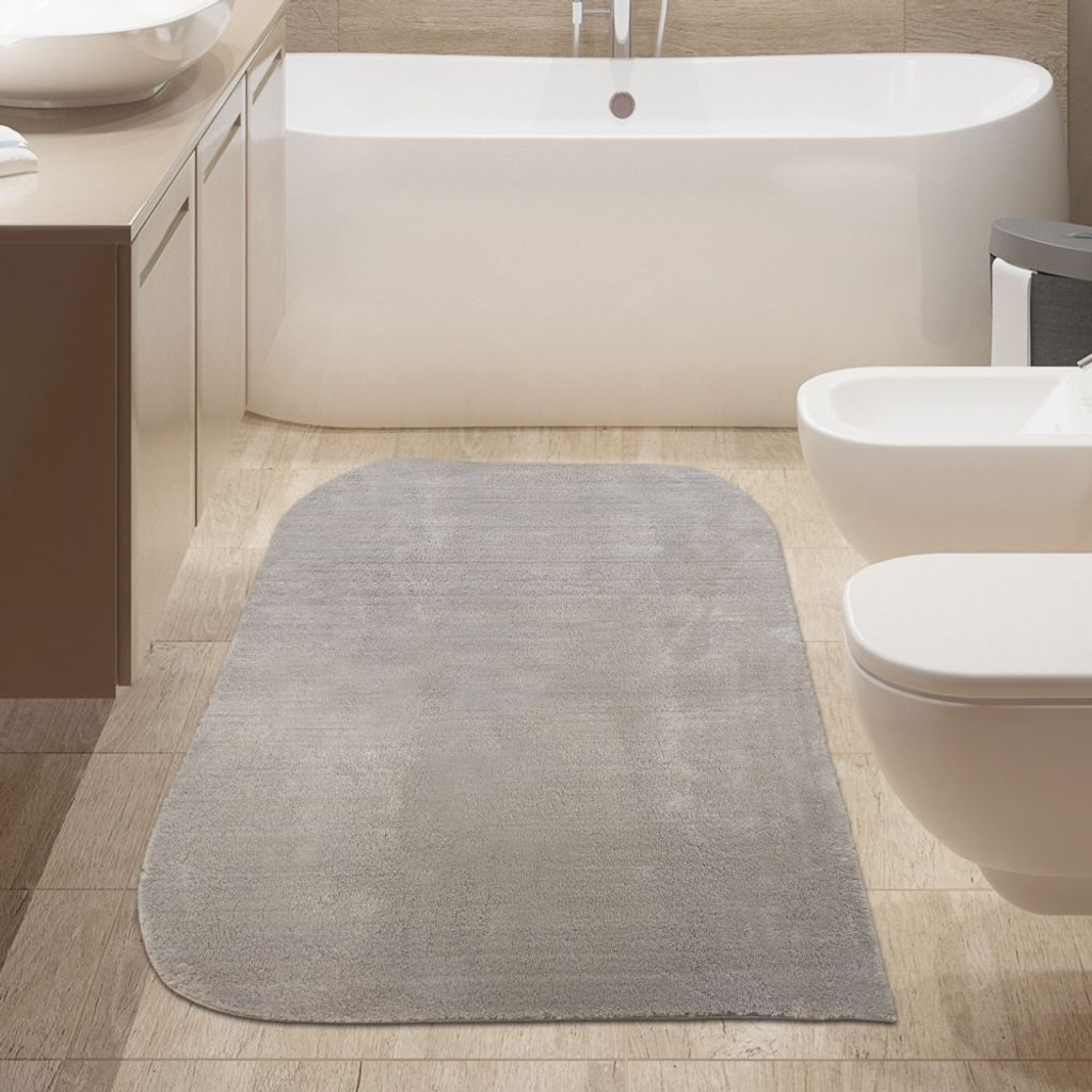 Badezimmer Teppich runde Ecken weich in sandfarbe Größe - 60 x 100 cm