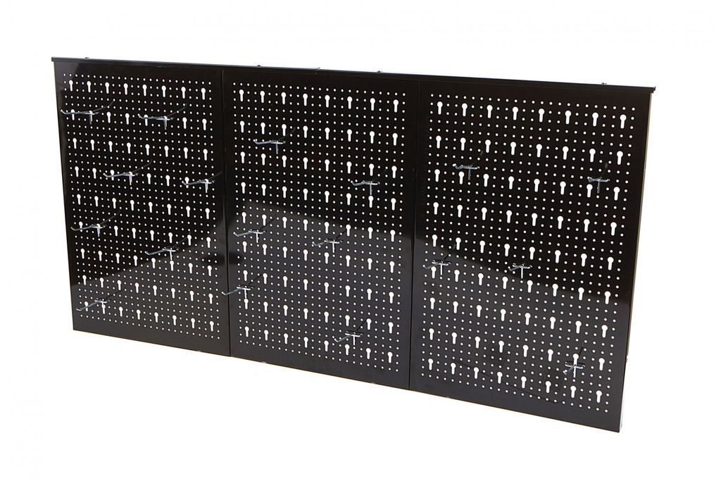Stahlschrank mit 18 Haken, ideal für Werkstatt oder Garage. Produktbild 