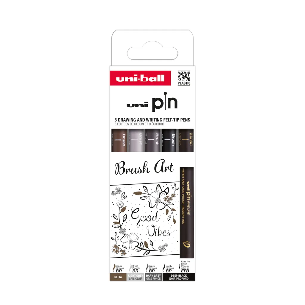 Pennarelli Uni-ball PIN Brush Art - Set 5 Pezzi per Bullet Journal e Disegno