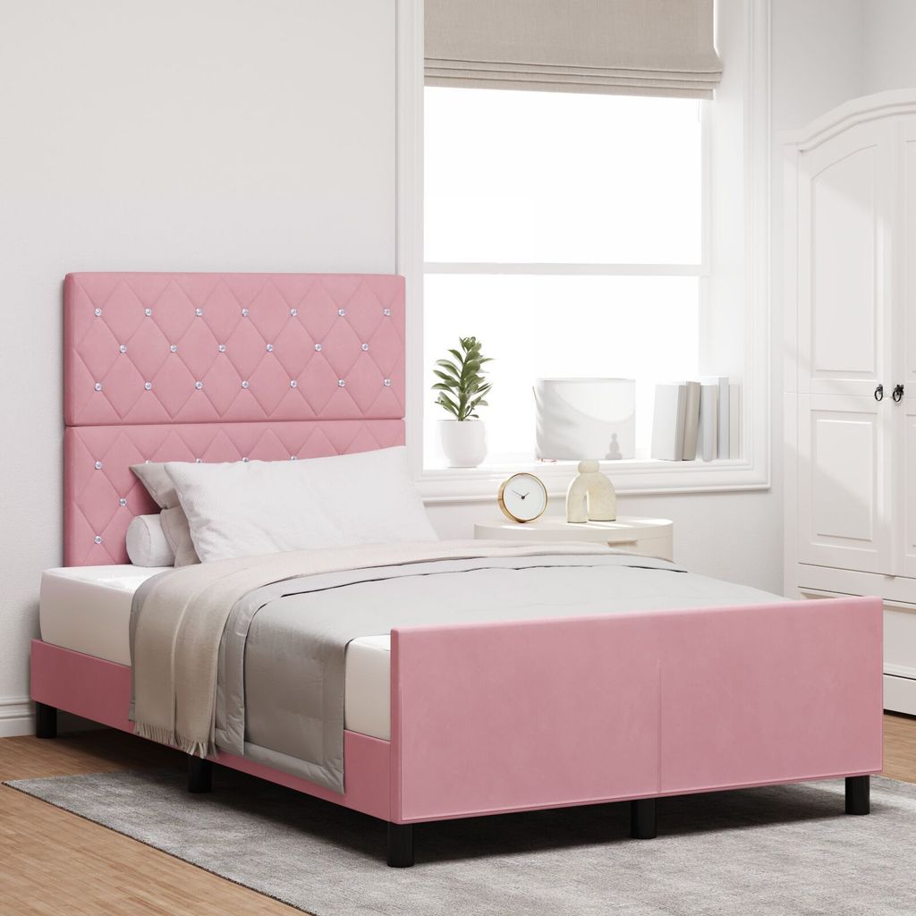 Bettgestell Rosa 120x200 cm Samt, Klassische Betten DesignMöbel Neu