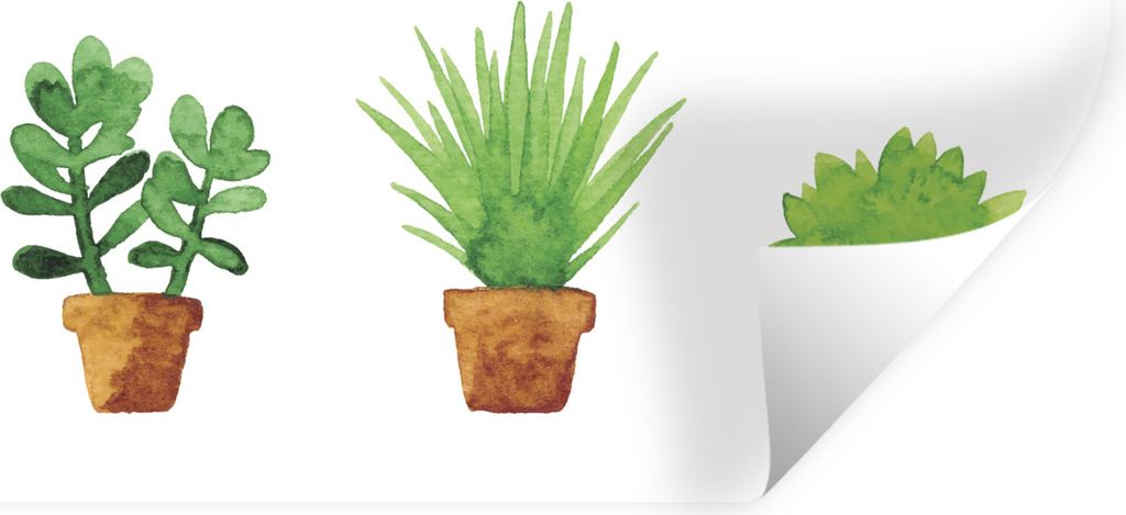 MuchoWow Wandtattoo Wandsticker Wandaufkleber Blumentopf - Aquarell - Pflanzen 120x60 cm Selbstklebend und Repositionierbar - Sticker - Dekorfolie