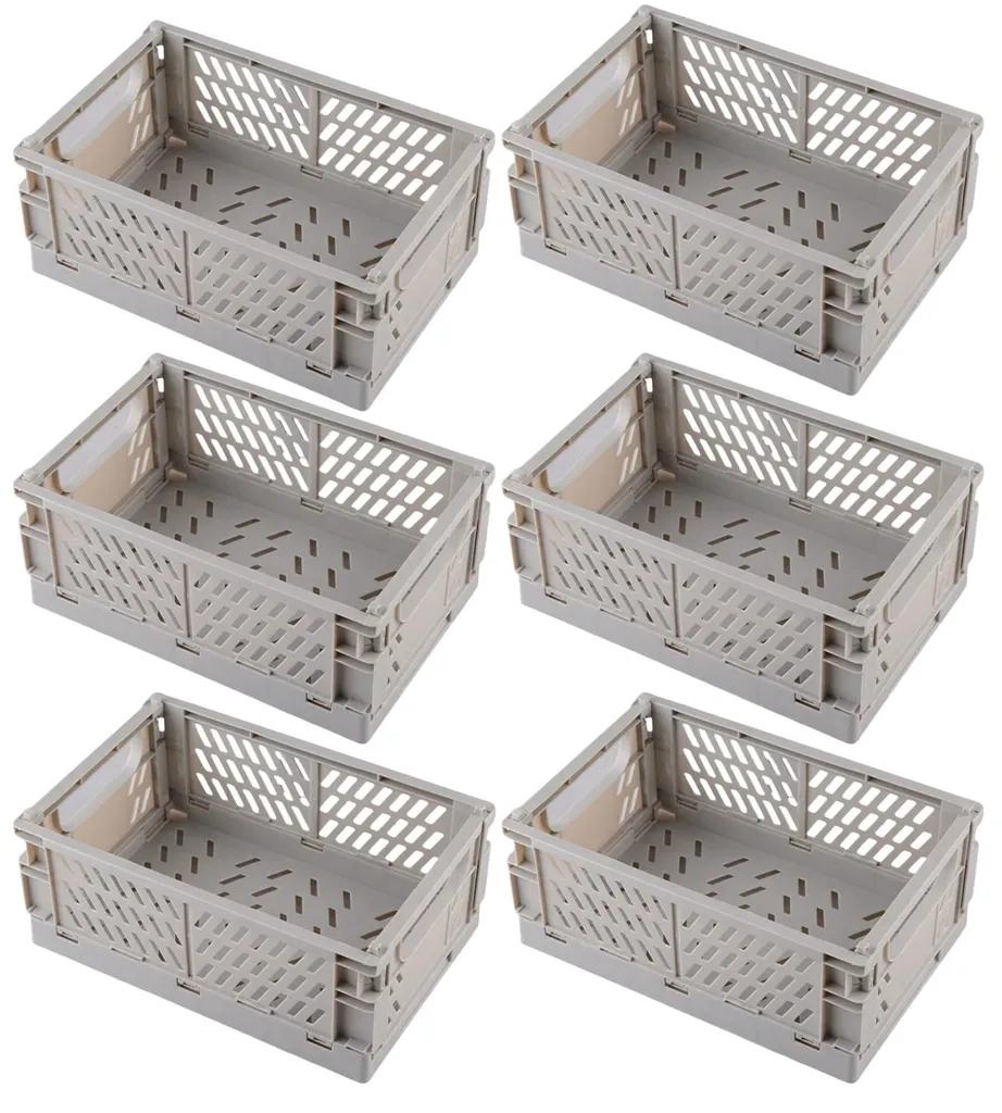 Bacs de rangement pliables et transportables gris lot de 6 paniers