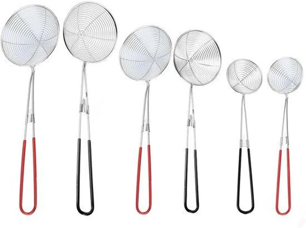 Épuisette à fondue en acier lot de 6 pièces coloris noir et rouge