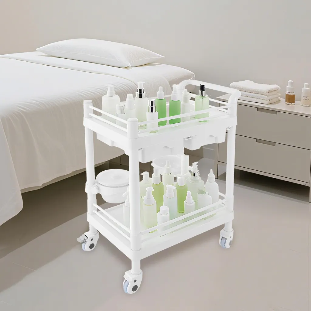 Desserte de rangement sur roulettes blanche à tiroirs pour bureau