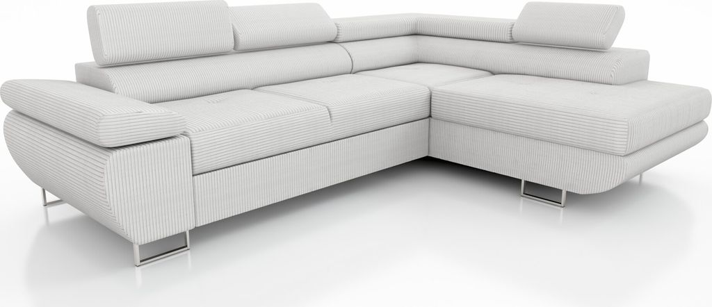 Couchgarnitur ELON Stoff Hellbeige mit Schlaffunktion Ottomane Rechts