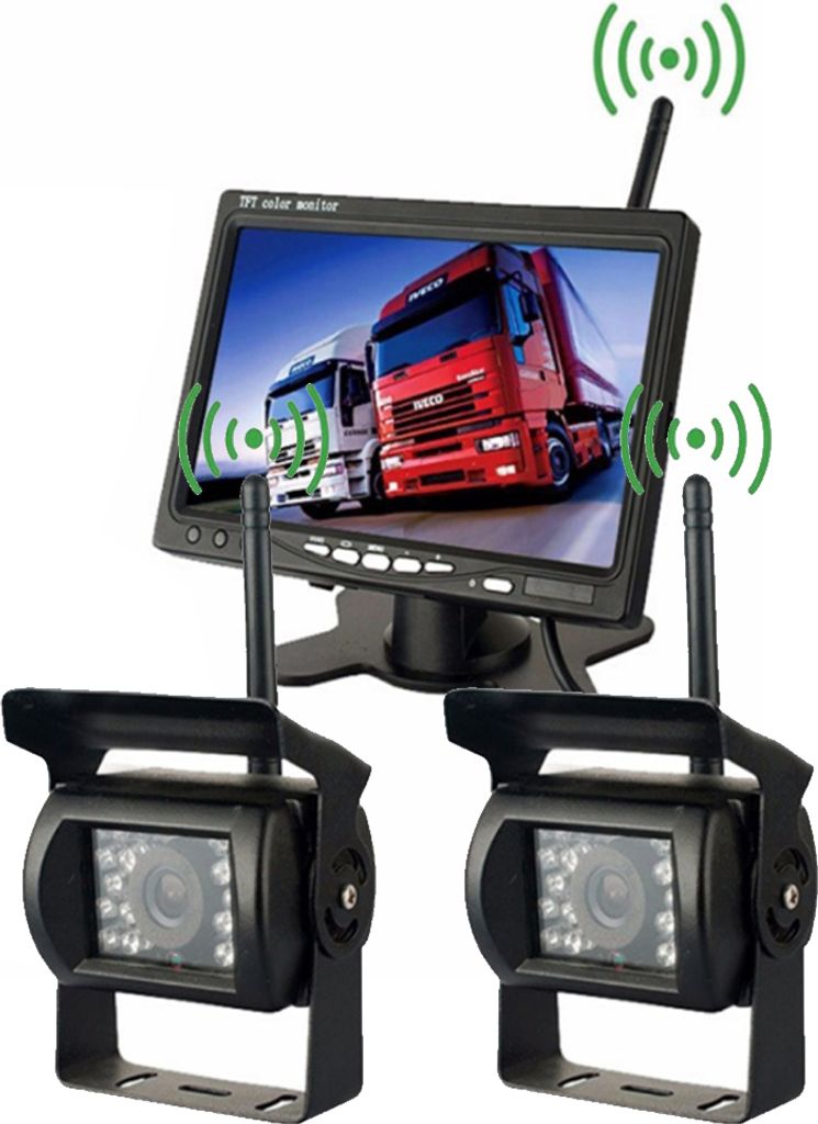 LKW Bus Hänger Funkkamera HD CCD Nachtsicht Rückfahrkamera Kabellos + 7" MONITOR