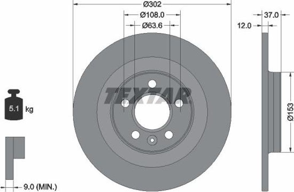 TEXTAR 92304703 Bremsscheibe OE 31471477 kompatibel mit XC40