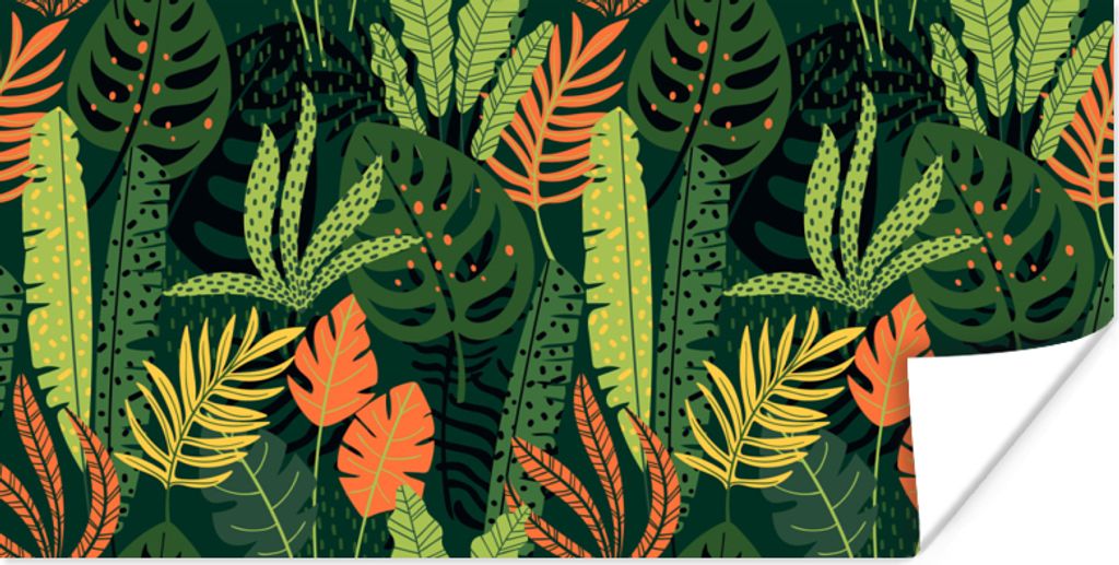 MuchoWow Poster Dschungel - Muster - Blätter - Jungen - Mädchen - Kind 120x60 cm - Bild