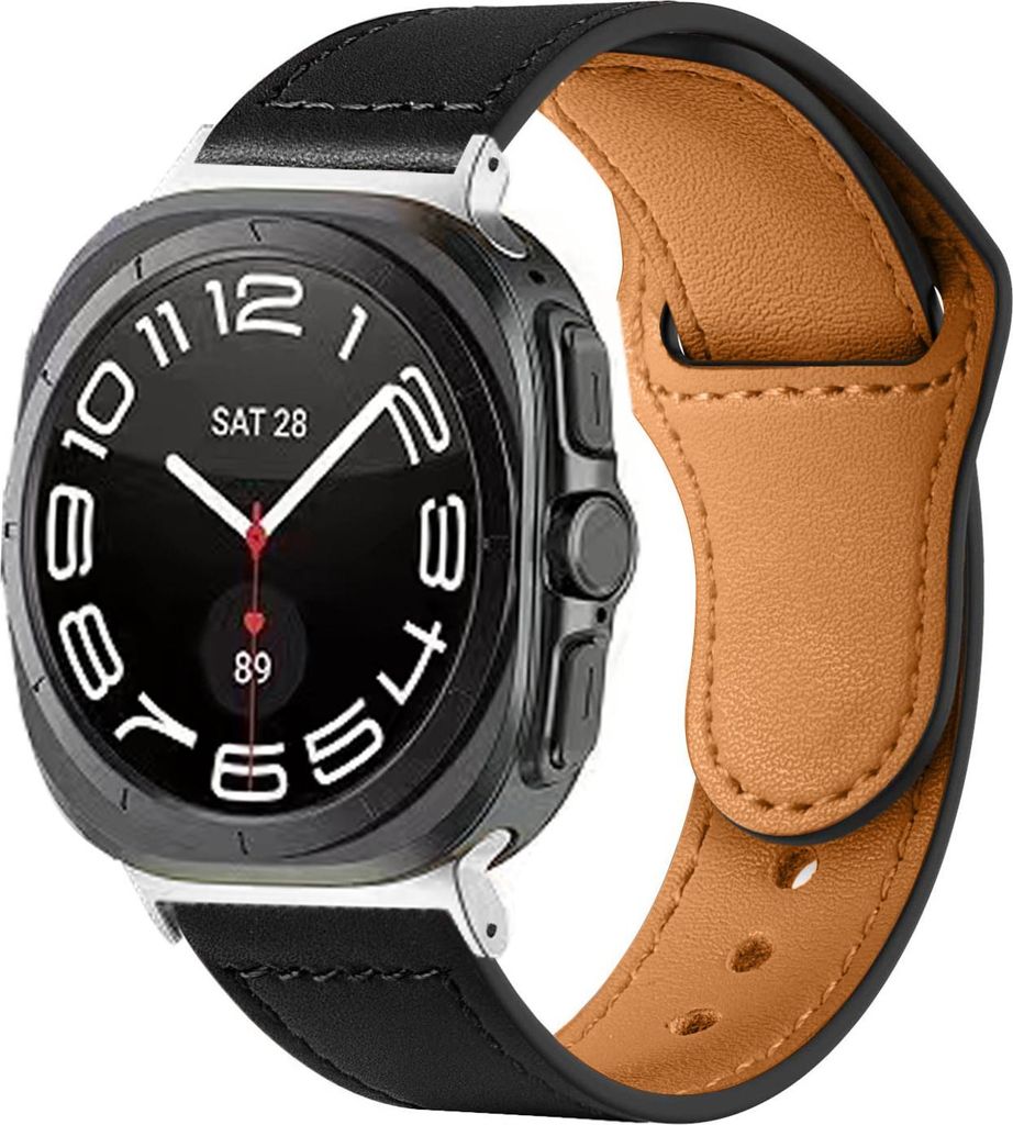 Strap-it Smartwatch-Armband aus echtem Leder mit Druckknopfverschluss - passend für die Samsung Galaxy Watch Ultra / Ultra 2025 47 mm (schwarz)