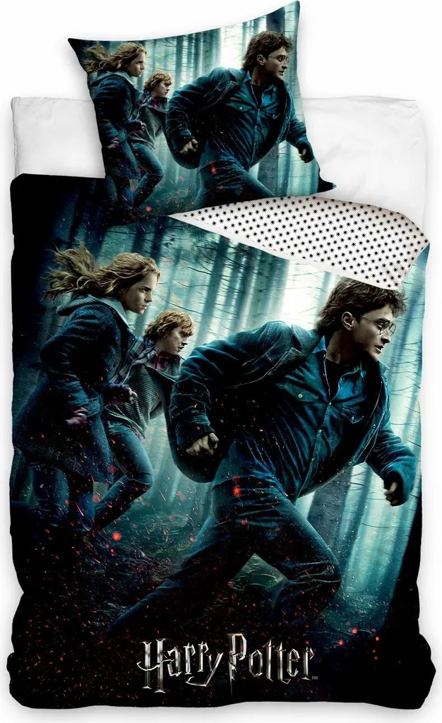 Housse de couette Harry Potter 160x200 pour lit ado coton bleu graphite