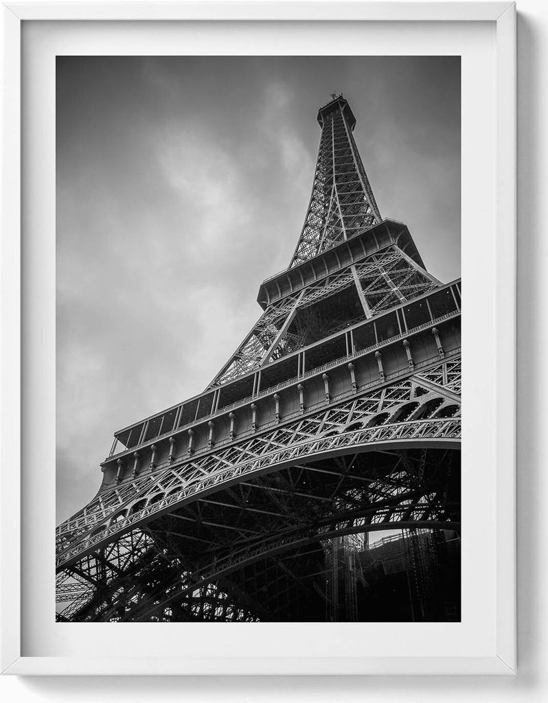 Eiffelturm - Paris, Frankreich– Wandbild mit Rahmen – Gerahmtes Bild – Wanddekoration – 60x80 cm – Weiß Rahmen