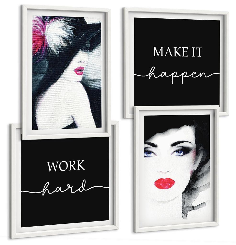 Bilder Set 4-teilig im Goldrahmen Rahmen – Wandbilder 4 Stück – gerahmte Poster für Wohnzimmer, Schlafzimmer und Flur – 50x50 cm - 40x60 cm...