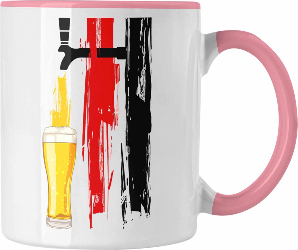 Trendation - Bier Geschenke für Männer Tasse mit Deutschlandflagge und Bier Grafik (Rosa)