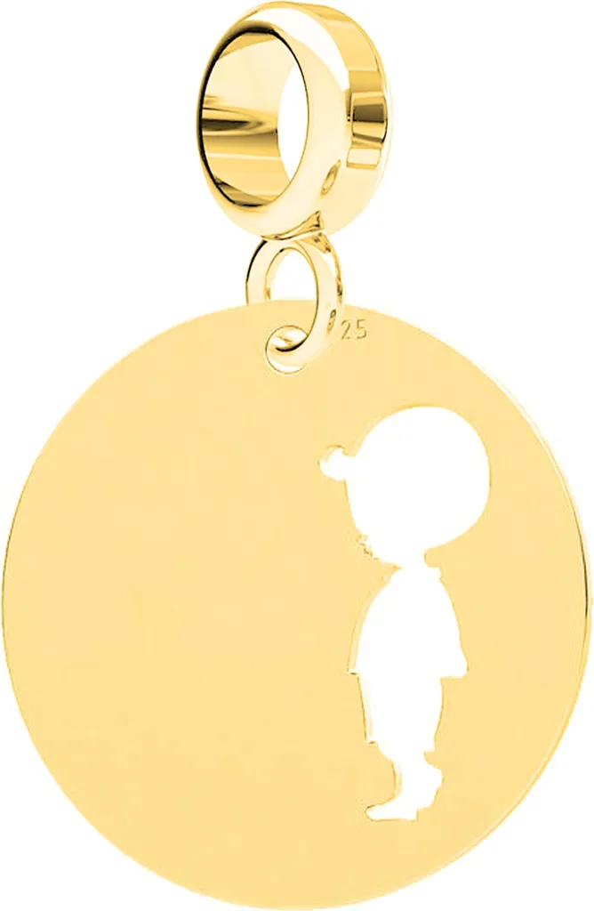 Charms oro distintivo rotondo con bambino ragazzo argento 925