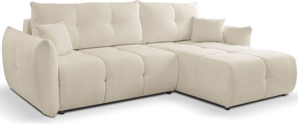 GrainGold Ecksofa L-Form Bene - Ecksofa mit Schlaffunktion, Bettkasten - Moderne Ecksofa, Wohnzimmer Sofa - Eckcouch Beige (Sicuro 55)