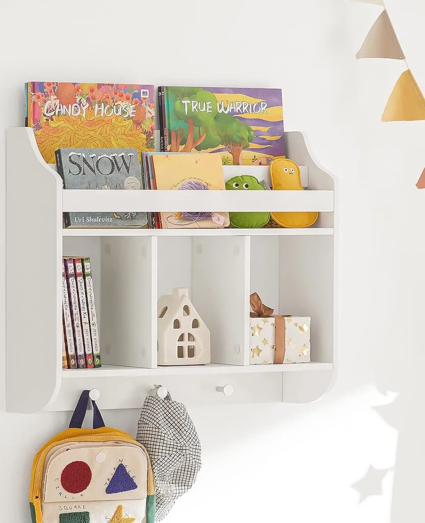 Bibliothèque murale enfant en bois blanc pour album, 60cm