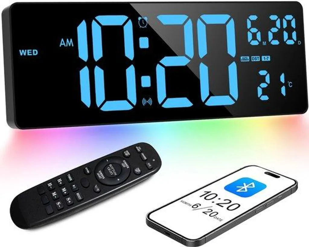 Horloge murale numérique pour salle de sport et bureau avec Bluetooth