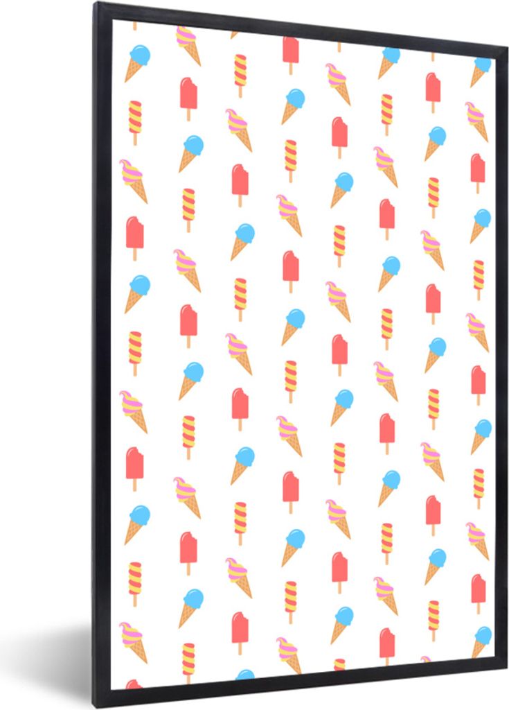 MuchoWow MuchoWow Gerahmtes Poster Eiscreme - Pastell - Muster 20x30 cm - Poster mit zchwarzem Bilderrahmen - Drucken - Bilder Poster im Rahmen