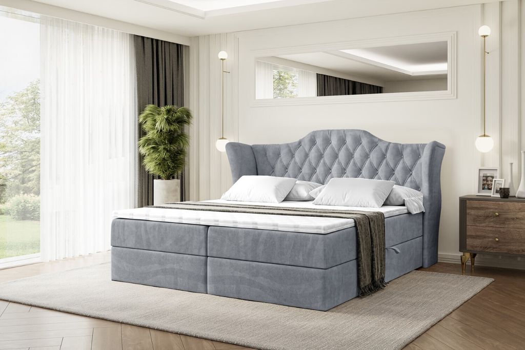 ALTDECOR Boxspringbett mit H3 Matratze und Topper - 120 x 200 cm - VILA - Grau Samt - Polsterbett mit Bettkasten und Lattenrost, Bett mit Stauraum