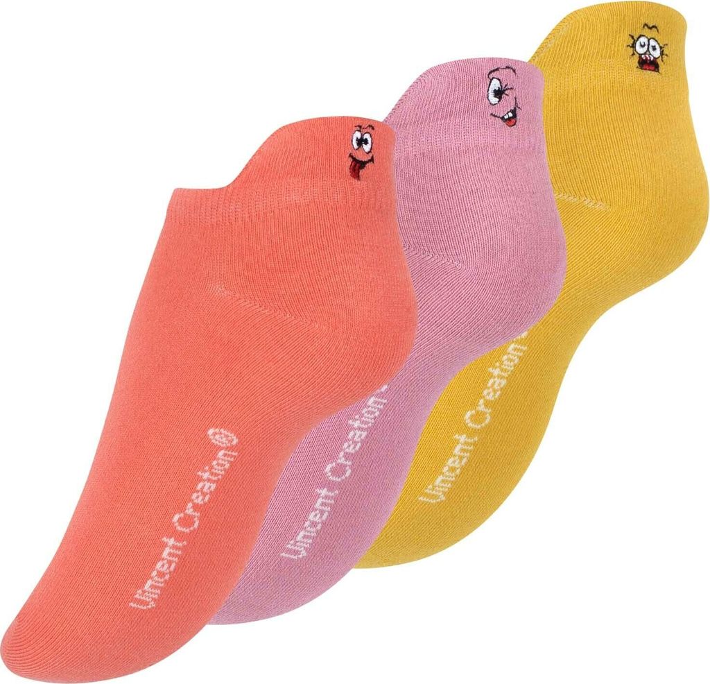 Vincent Creation 6 Paar Sneaker Socken mit Cartoon/Smiley Stickerei Mix 2