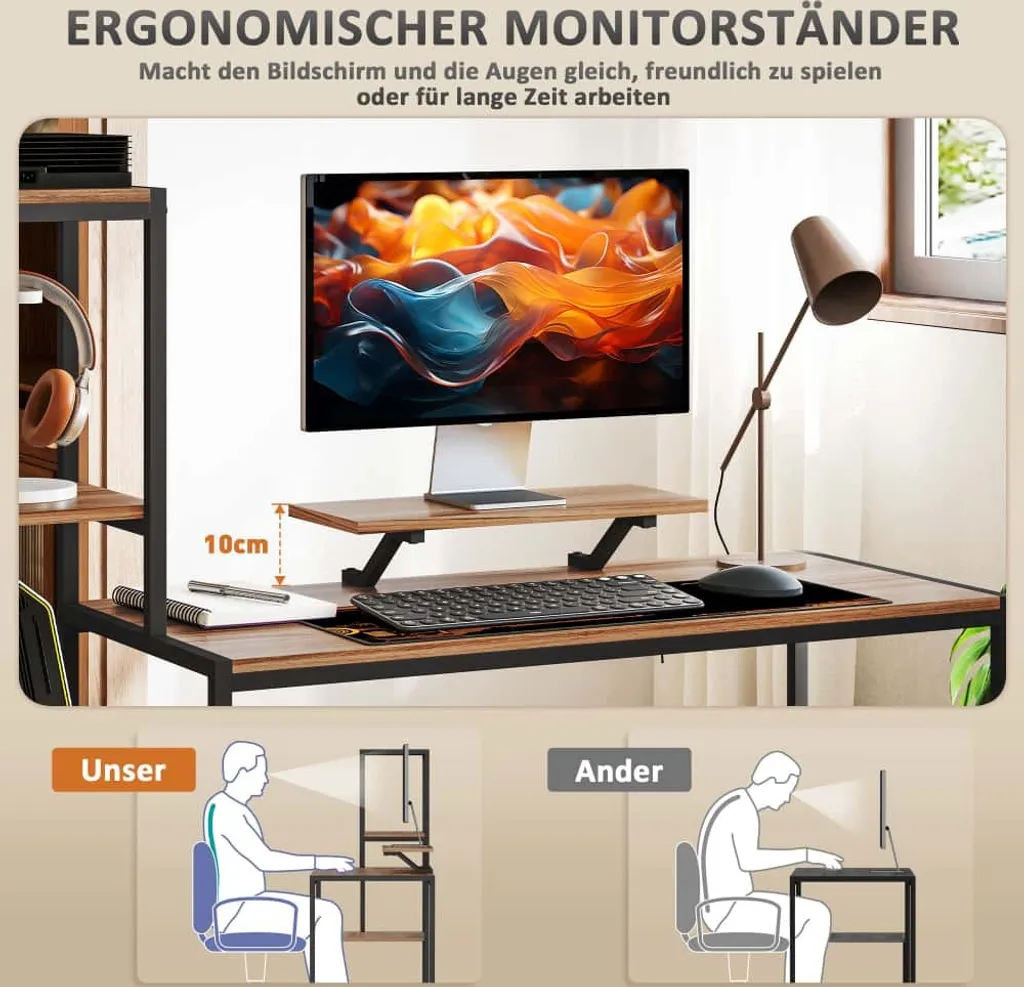 Bureau stable grande surface de travail 150 cm style industriel brun